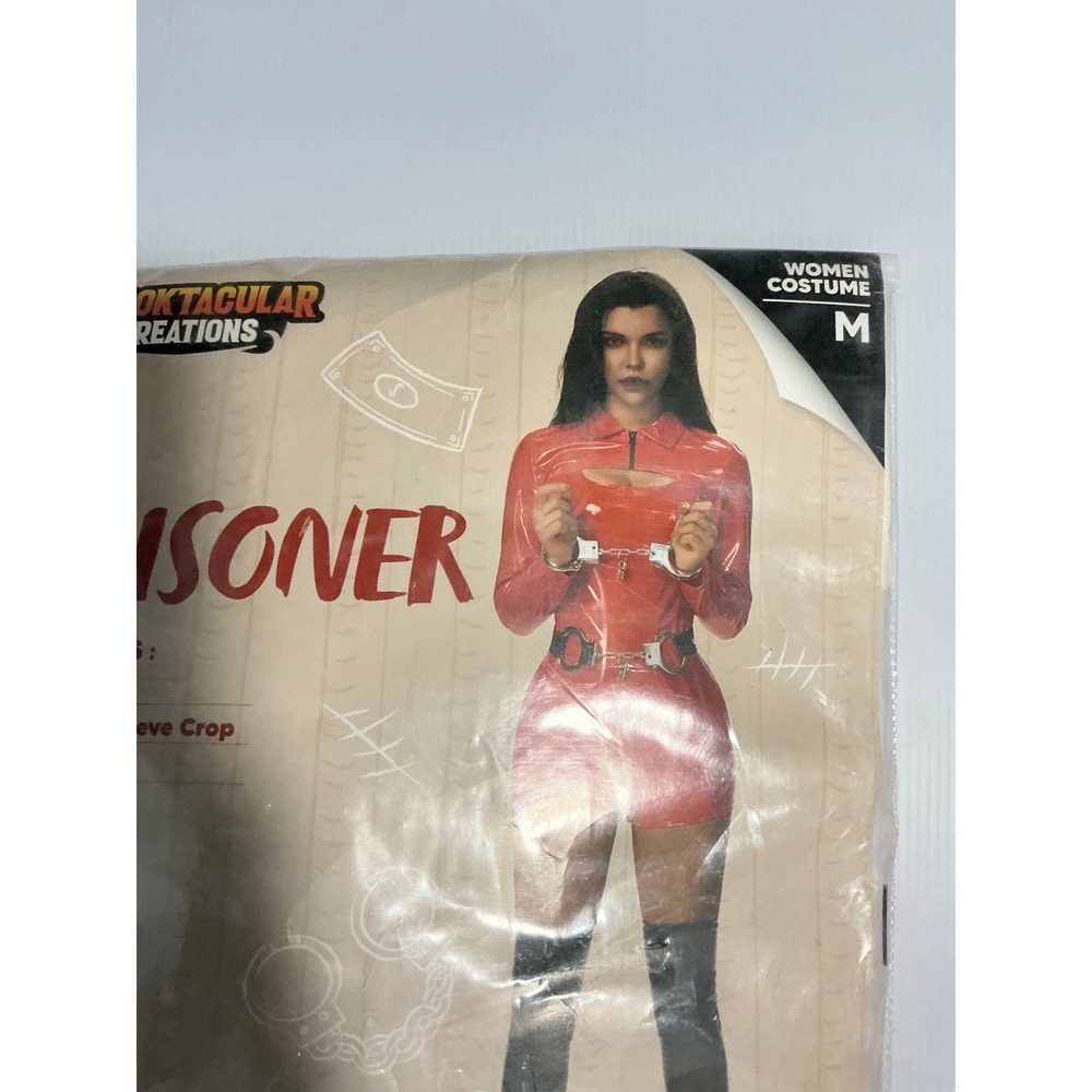Spooktacular Creations Prisoner Costume Women Medium Orange Romper Crop Top Belt - Picture 2 of 4